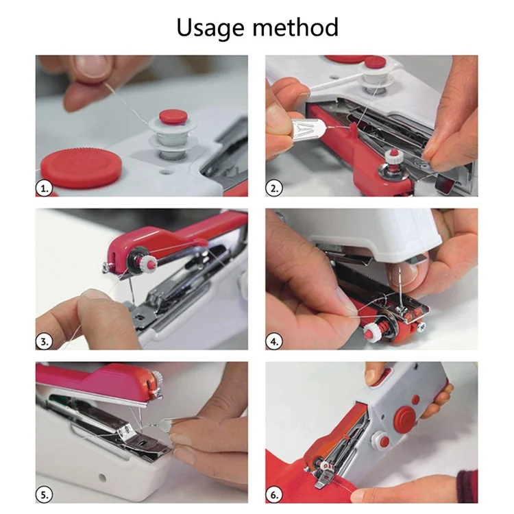 Máquina de Costura Elétrica Portátil e Pequena, Máquina de Costura Manual para Iniciantes - Vermelha