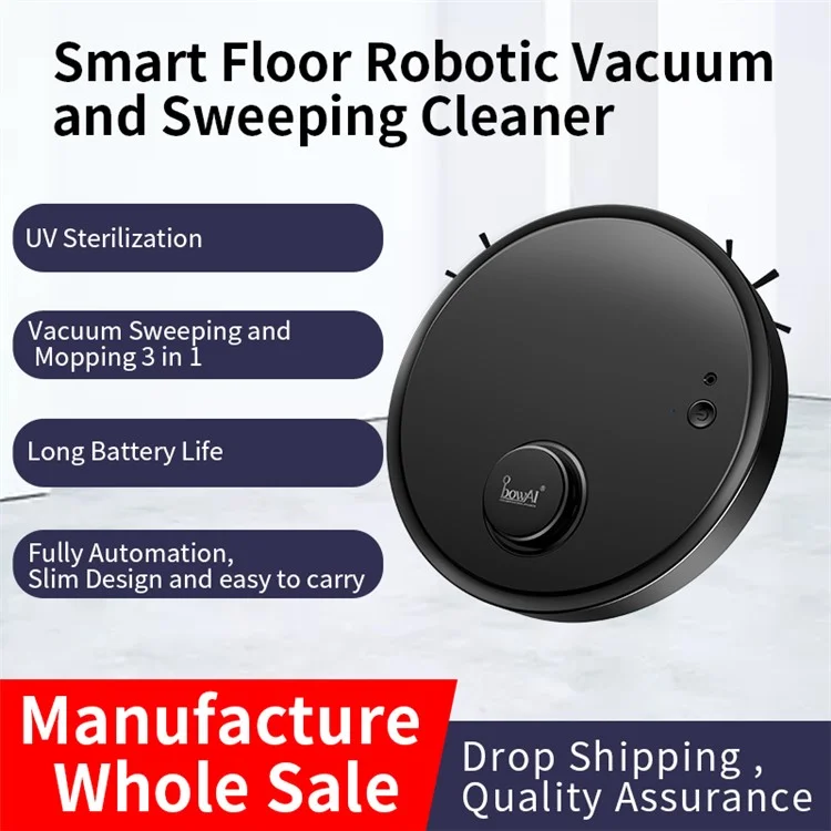 OB12 3-In-1 Smart Sweeping Vacuum Cleaner Robot Rechargeable Floor Sweeper with UV Light - Black