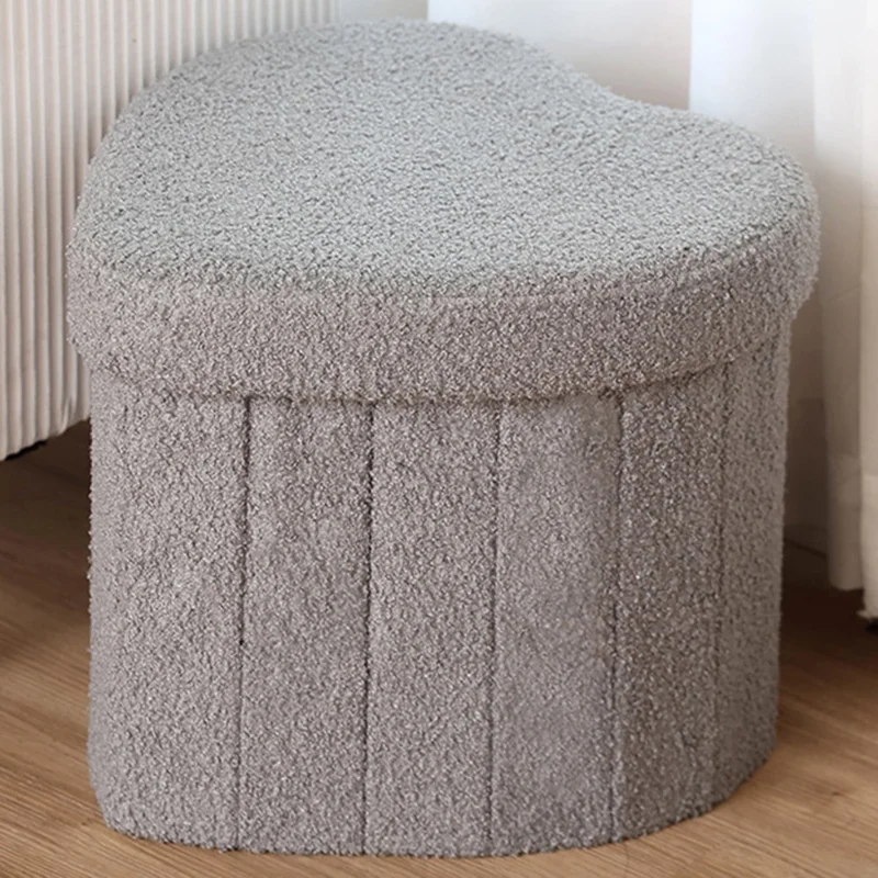 Heart-Shaped Storage Ottoman Chest Home Storage Box Cube Seat Foot Rest Stool Footrest Chair - Grey