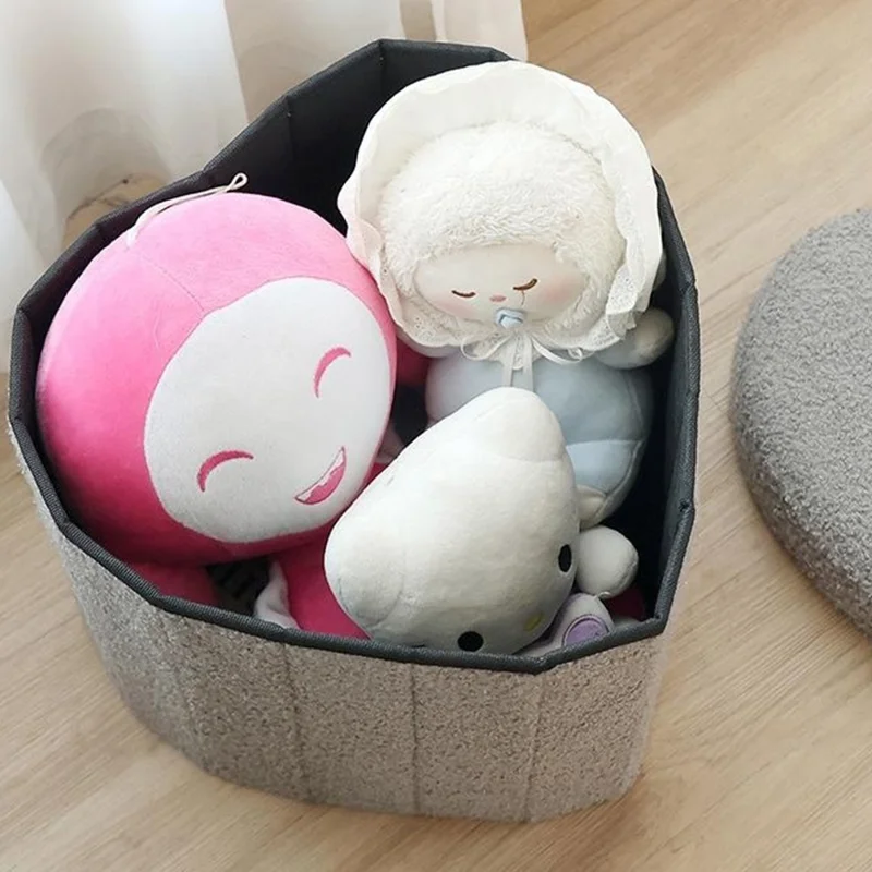 Heart-Shaped Storage Ottoman Chest Home Storage Box Cube Seat Foot Rest Stool Footrest Chair - Grey