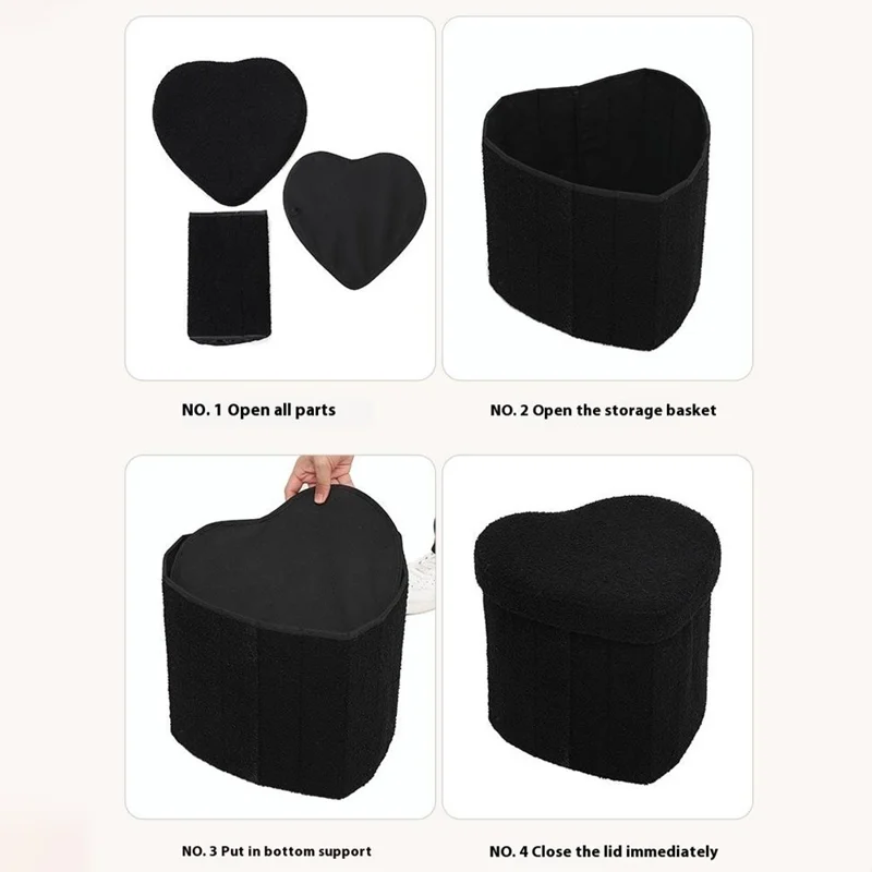 Heart-Shaped Storage Ottoman Chest Home Storage Box Cube Seat Foot Rest Stool Footrest Chair - Grey