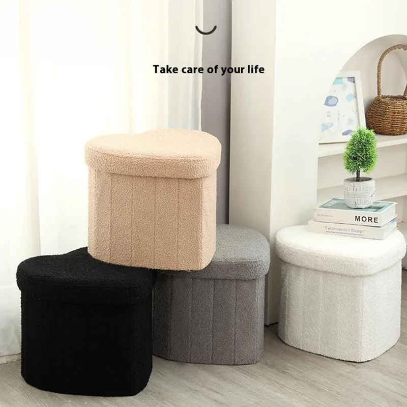 Heart-Shaped Storage Ottoman Chest Home Storage Box Cube Seat Foot Rest Stool Footrest Chair - Grey