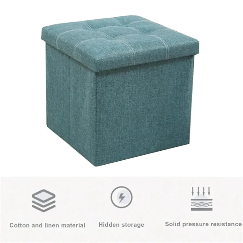30x30x30cm Storage Ottoman Hidden Storage Chest Footrest Chair Home Storage Box - Green