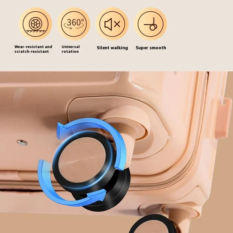 22-inch Stylish Suitcase Universal Wheels Travel Password Trolley Case with Cup Holder and USB Port - Black