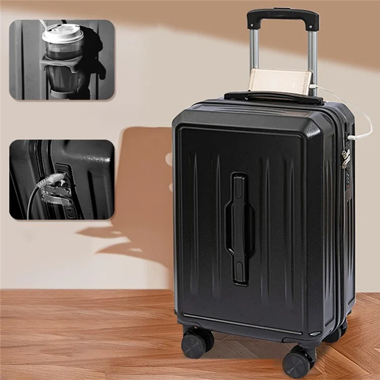 Valise Esthétique de 20 Pouces avec Roulettes Universelles, Serrure à Combinaison, Port USB et Porte-Gobelet - Noir