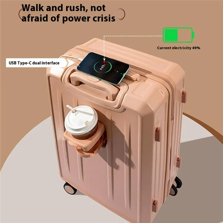 Valise Esthétique de 20 Pouces avec Roulettes Universelles, Serrure à Combinaison, Port USB et Porte-Gobelet - Noir