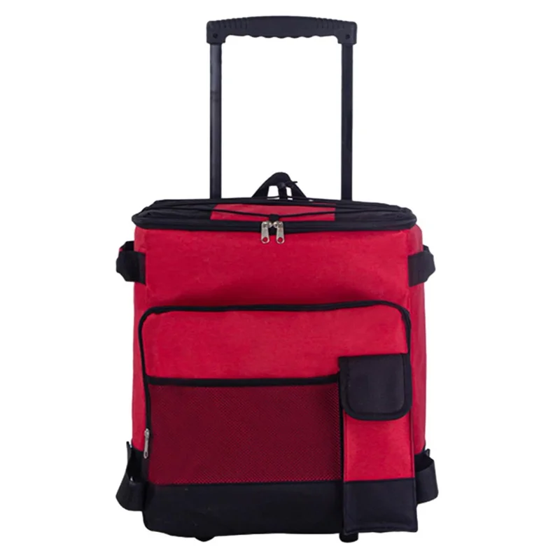 43L Collapsible Cooler Bag Trolley for Camping / Picnic / BBQ Waterproof Refrigeration Bag Cart - Red