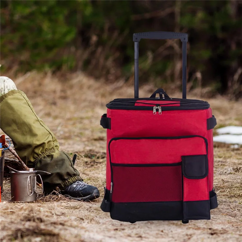 43L Collapsible Cooler Bag Trolley for Camping / Picnic / BBQ Waterproof Refrigeration Bag Cart - Red