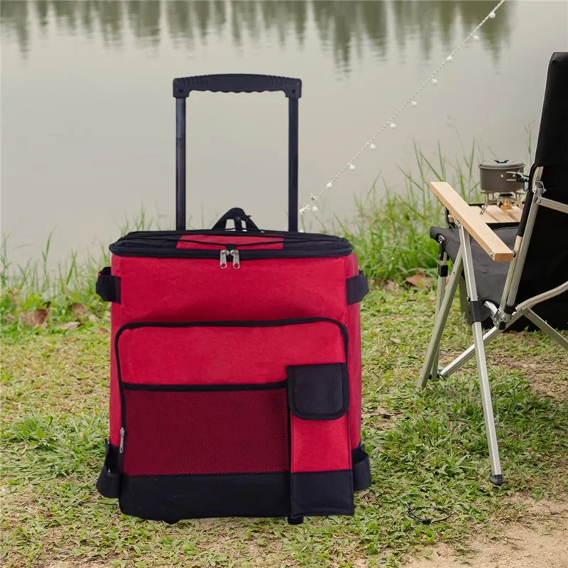 43L Collapsible Cooler Bag Trolley for Camping / Picnic / BBQ Waterproof Refrigeration Bag Cart - Red