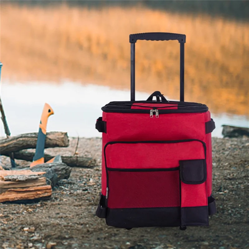 43L Collapsible Cooler Bag Trolley for Camping / Picnic / BBQ Waterproof Refrigeration Bag Cart - Red