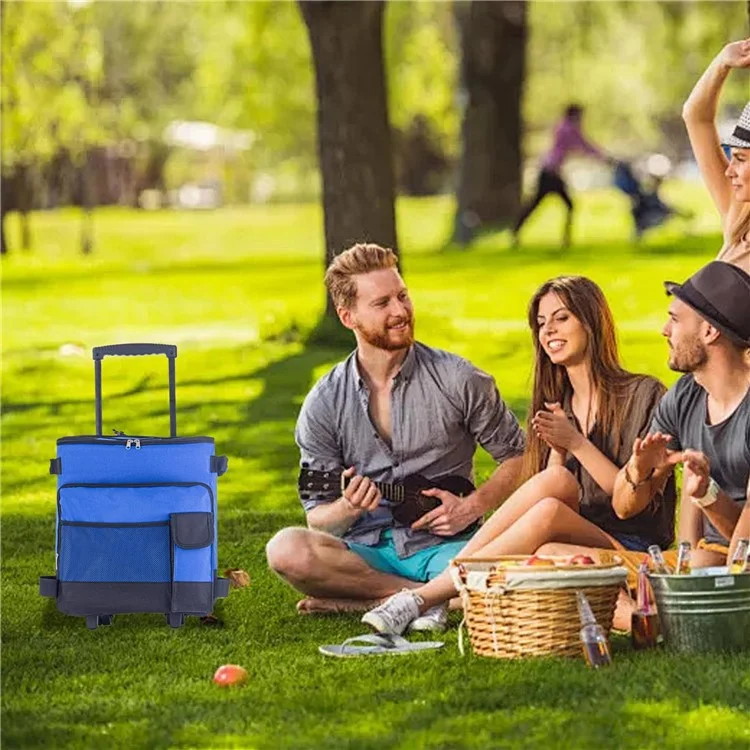 43L Collapsible Cooler Bag Trolley for Camping / Picnic / BBQ Waterproof Refrigeration Bag Cart - Blue