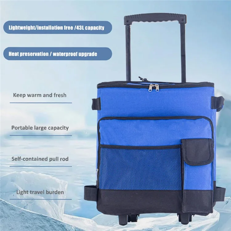 43L Collapsible Cooler Bag Trolley for Camping / Picnic / BBQ Waterproof Refrigeration Bag Cart - Blue