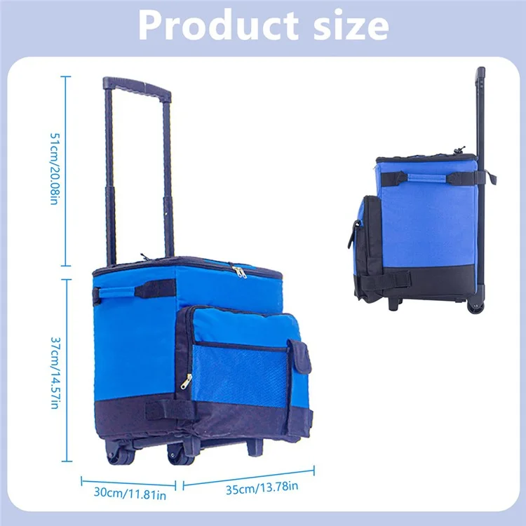 43L Collapsible Cooler Bag Trolley for Camping / Picnic / BBQ Waterproof Refrigeration Bag Cart - Blue