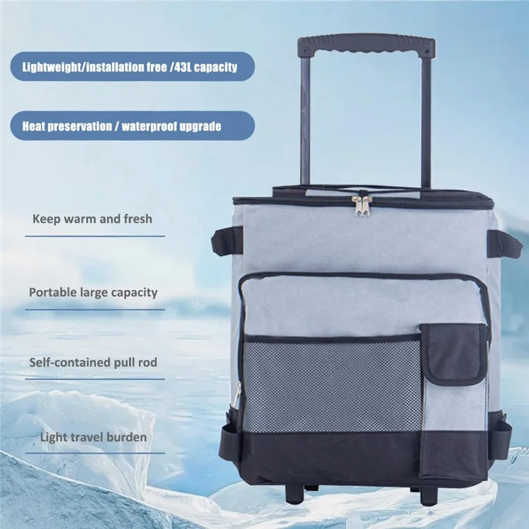 43L zusammenklappbare Kühltasche-Trolley für Camping / Picknick / BBQ wasserdichte Kühltasche - Grau