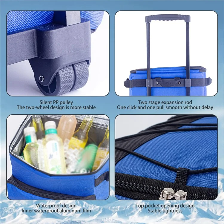 43L zusammenklappbare Kühltasche-Trolley für Camping / Picknick / BBQ wasserdichte Kühltasche - Grau