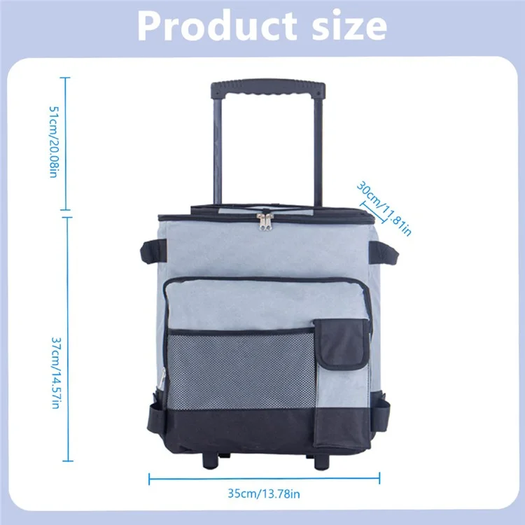 43L zusammenklappbare Kühltasche-Trolley für Camping / Picknick / BBQ wasserdichte Kühltasche - Grau