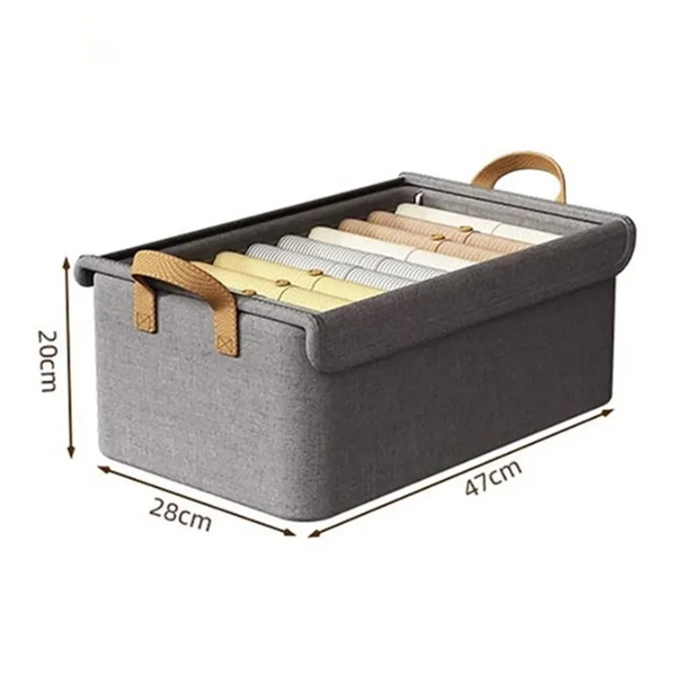 Foldable Steel Frame Cationic Cloth Clothes Storage Box with Lid Closet Wardrobe Dustproof Organizer - Grey