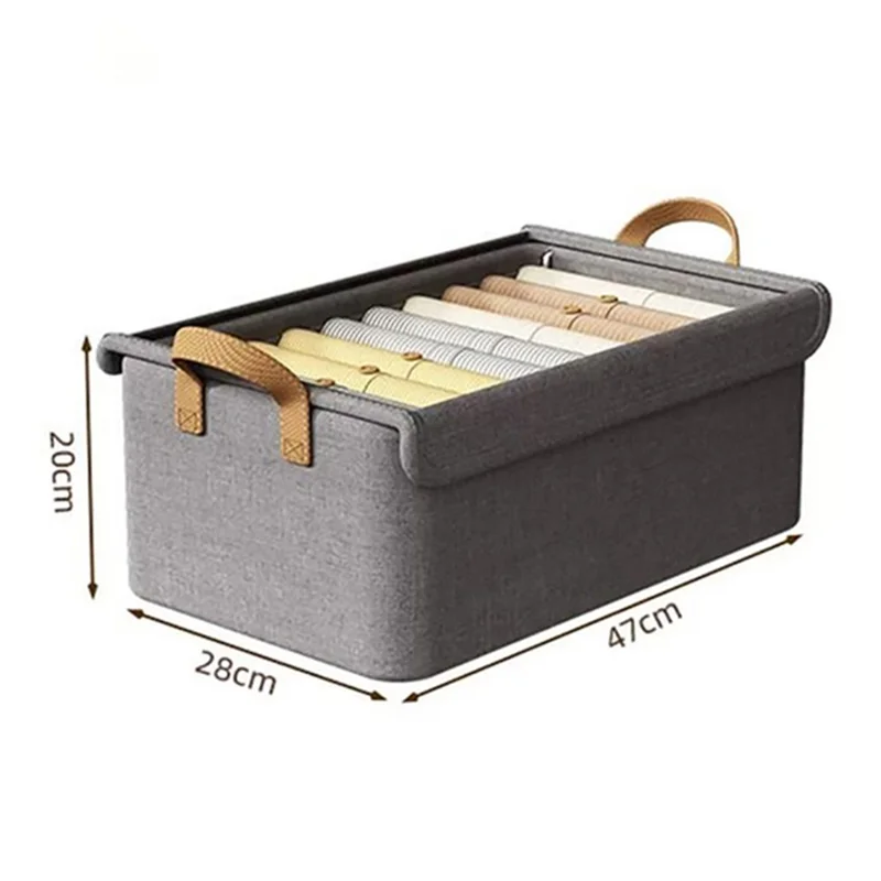Foldable Steel Frame Cationic Cloth Clothes Storage Box with Lid Closet Wardrobe Dustproof Organizer - Beige