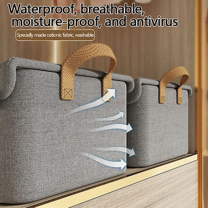 Foldable Steel Frame Cationic Cloth Clothes Storage Box with Lid Closet Wardrobe Dustproof Organizer - Beige