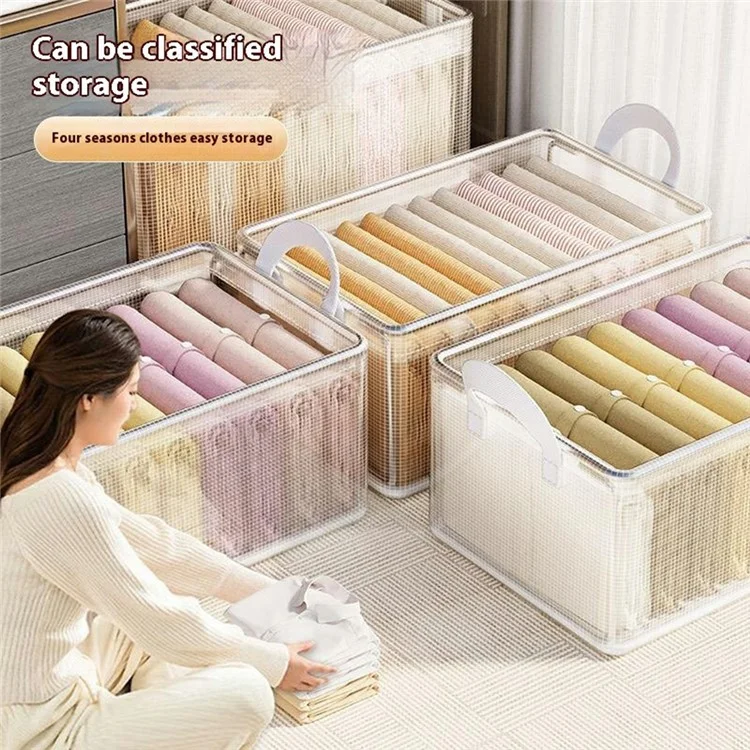 Caixa de armazenamento de PVC transparente com estrutura de aço para organizar roupas e calças, dobrável, 47 x 28 x 20 cm