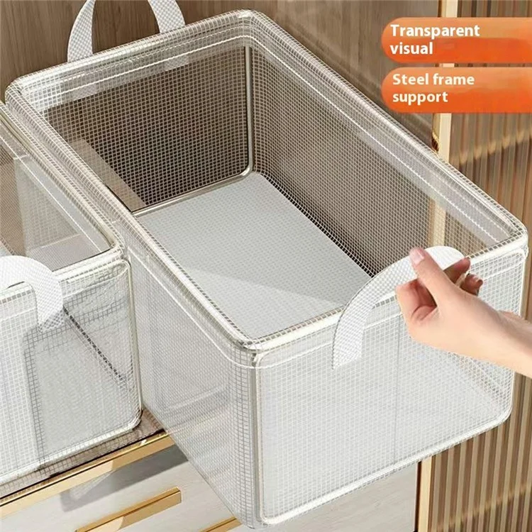 Caixa de armazenamento de PVC transparente com estrutura de aço para organizar roupas e calças, dobrável, 47 x 28 x 20 cm