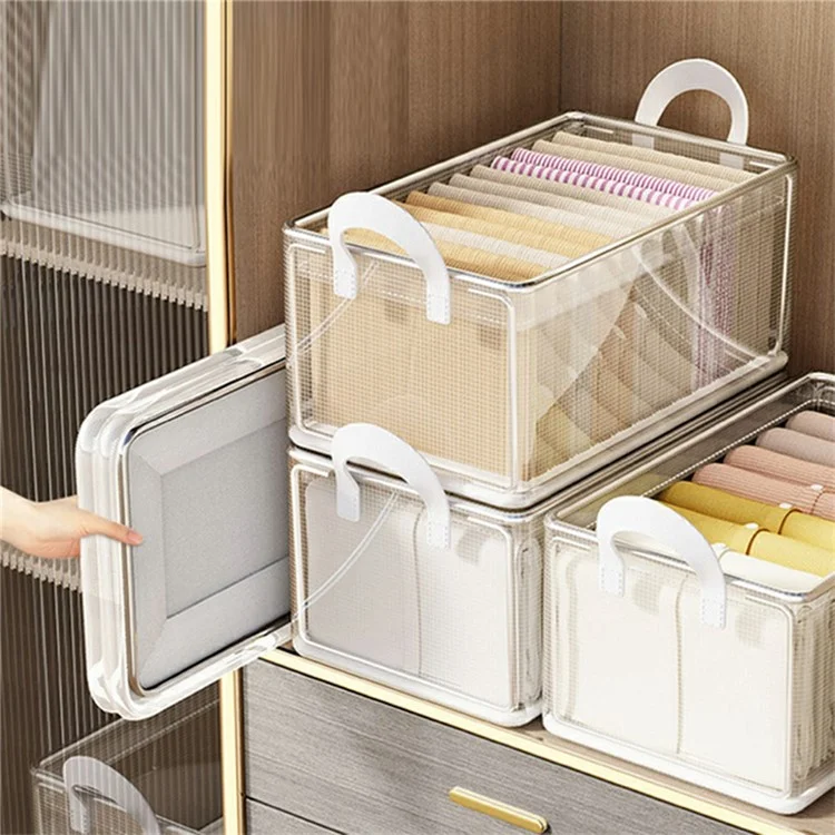 Caixa de armazenamento de PVC transparente com estrutura de aço para organizar roupas e calças, dobrável, 47 x 28 x 20 cm