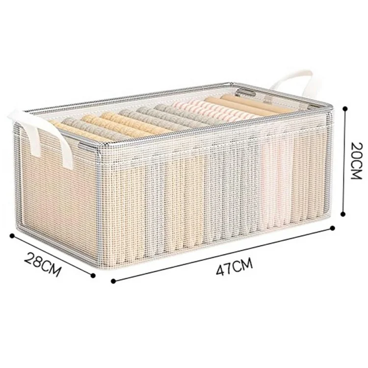 Caixa de armazenamento de PVC transparente com estrutura de aço para organizar roupas e calças, dobrável, 47 x 28 x 20 cm