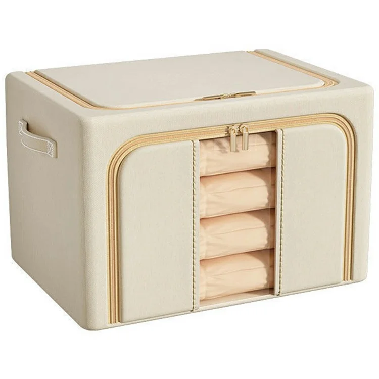 Caja de almacenamiento de tela Oxford de 66 L con marco de acero plegable y ventana transparente para la organización del hogar - Beige