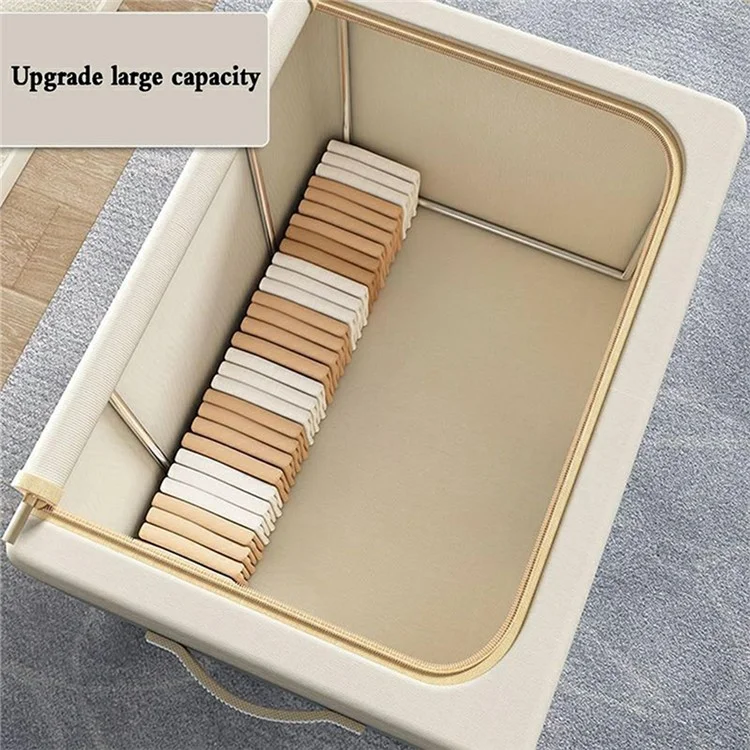 Caja de almacenamiento de tela Oxford de 66 L con marco de acero plegable y ventana transparente para la organización del hogar - Beige