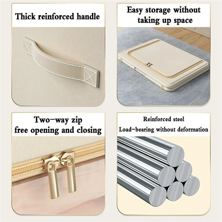 Caja de almacenamiento de tela Oxford de 66 L con marco de acero plegable y ventana transparente para la organización del hogar - Beige