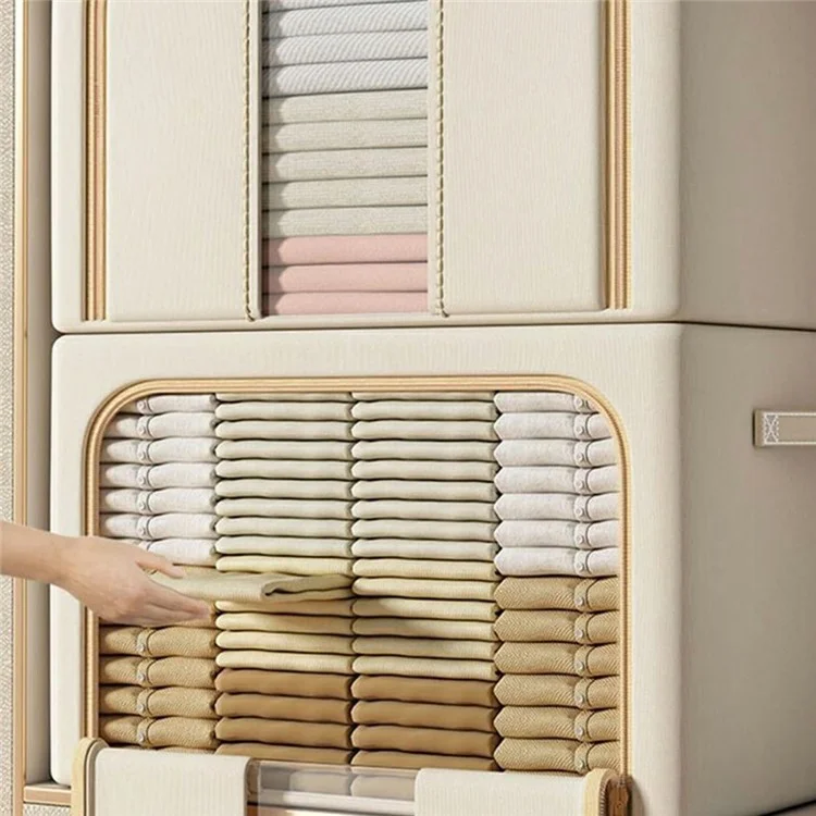 Caja de almacenamiento de tela Oxford de 66 L con marco de acero plegable y ventana transparente para la organización del hogar - Beige