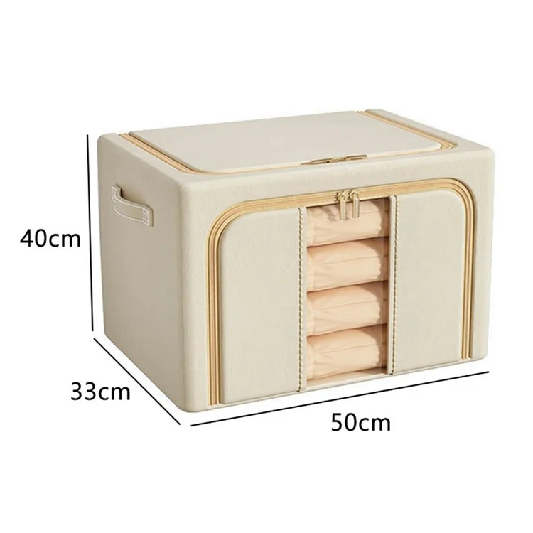 Caja de almacenamiento de tela Oxford de 66 L con marco de acero plegable y ventana transparente para la organización del hogar - Beige