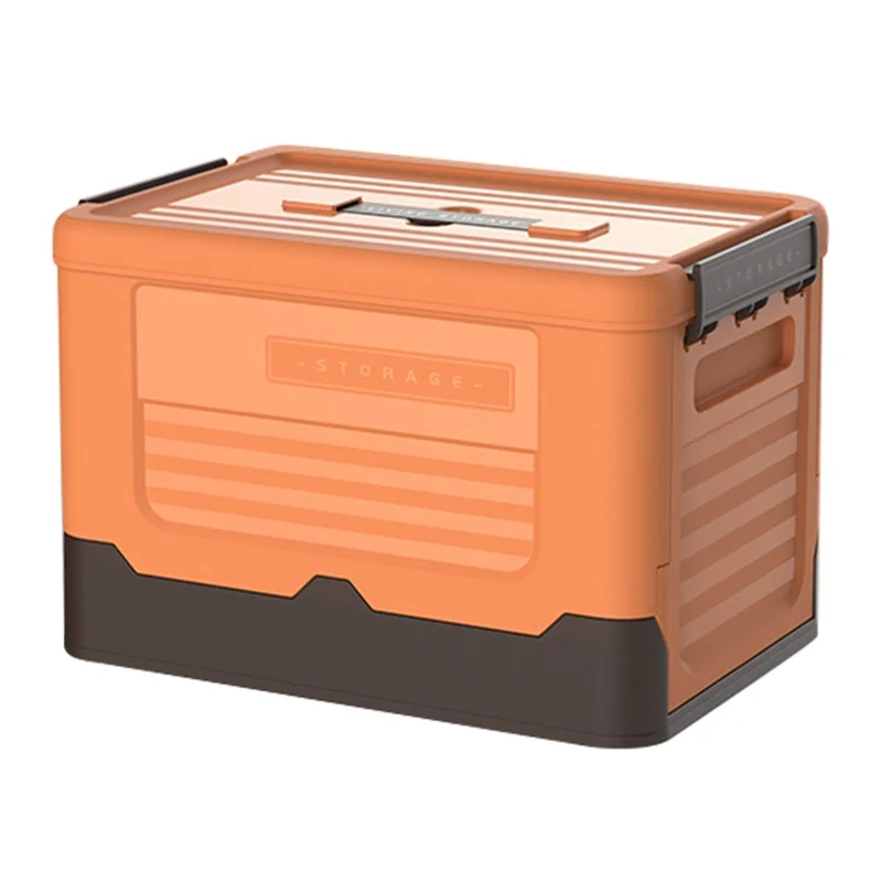 PP Lidded Storage Bin Foldable Storage Box Stackable Container for Outdoor Home Storage, Size: S - Orange