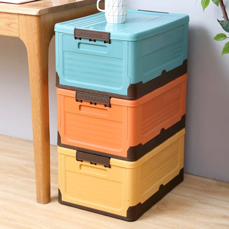 PP Lidded Storage Bin Foldable Storage Box Stackable Container for Outdoor Home Storage, Size: S - Orange
