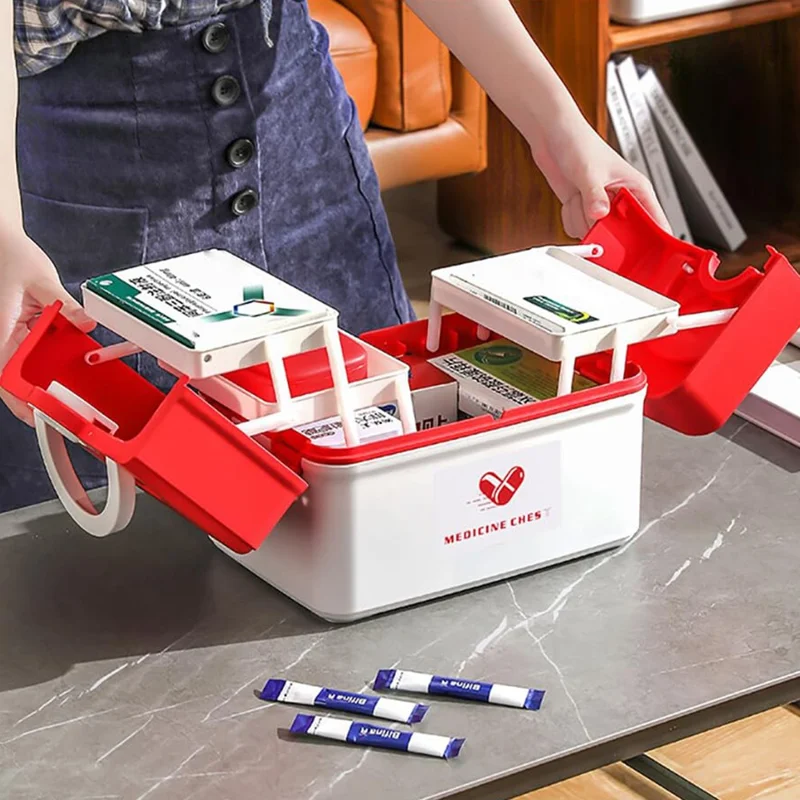 31.5 x 21.5 x 22cm Multi Layer First Aid Kit Box Medical Storage Organizer Medicine Container - Green