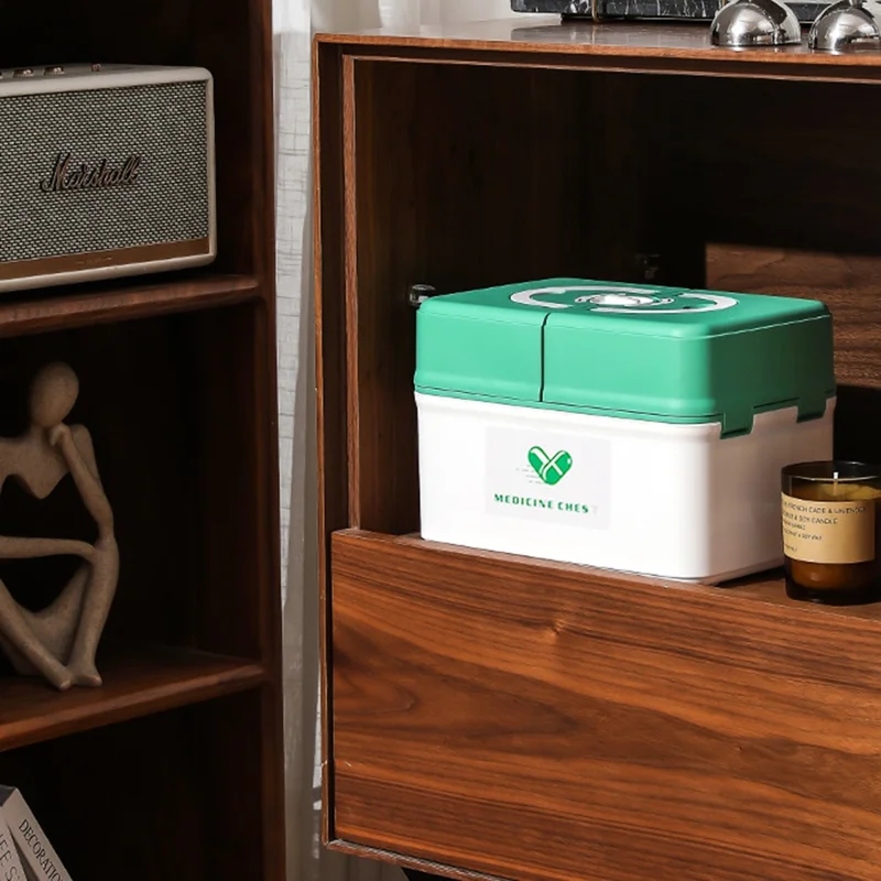 31.5 x 21.5 x 22cm Multi Layer First Aid Kit Box Medical Storage Organizer Medicine Container - Green