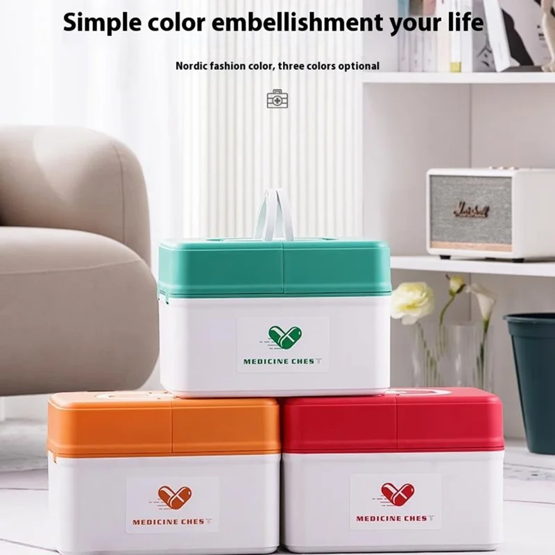 31.5 x 21.5 x 22cm Multi Layer First Aid Kit Box Medical Storage Organizer Medicine Container - Green