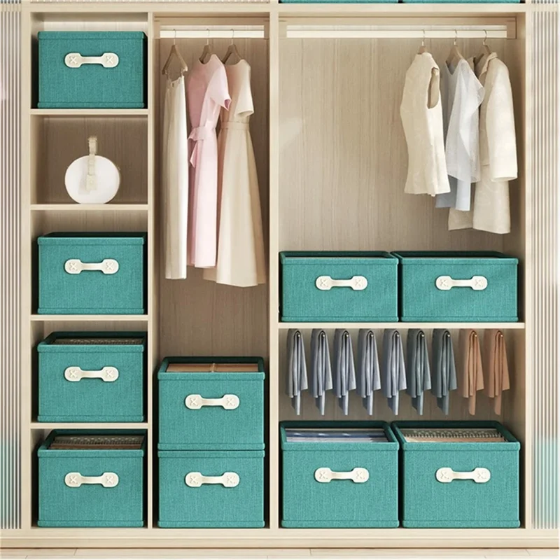 Large Capacity Fabric Storage Box Drawer Style Clothes Organizer with Handle - Green