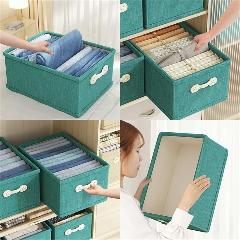 Large Capacity Fabric Storage Box Drawer Style Clothes Organizer with Handle - Green