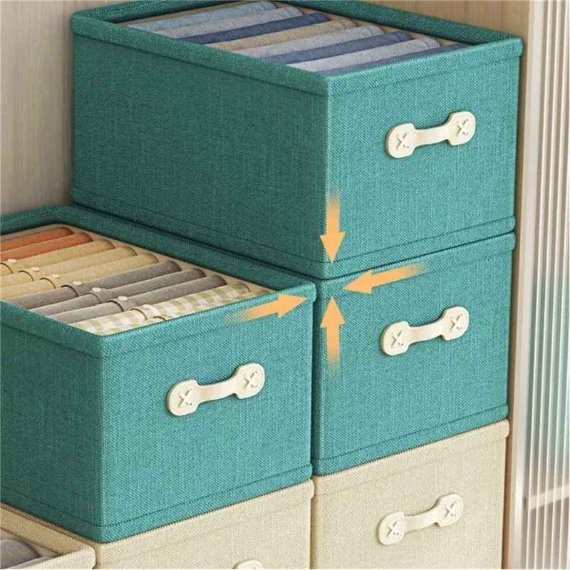 Large Capacity Fabric Storage Box Drawer Style Clothes Organizer with Handle - Green