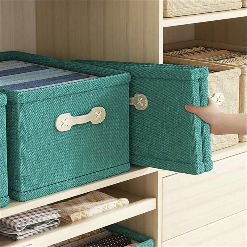Large Capacity Fabric Storage Box Drawer Style Clothes Organizer with Handle - Green