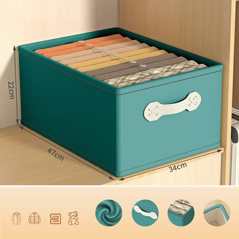 Large Capacity Fabric Storage Box Drawer Style Clothes Organizer with Handle - Green