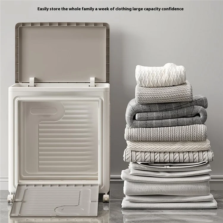 Foldable Laundry Hamper with Lid and Wheels Large Capacity Clothes Storage Basket Size M