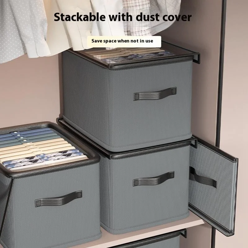 44x25x20cm Foldable Storage Box with Lid 32L Clothes Organizer for Wardrobe  /  Closet Stackable Container