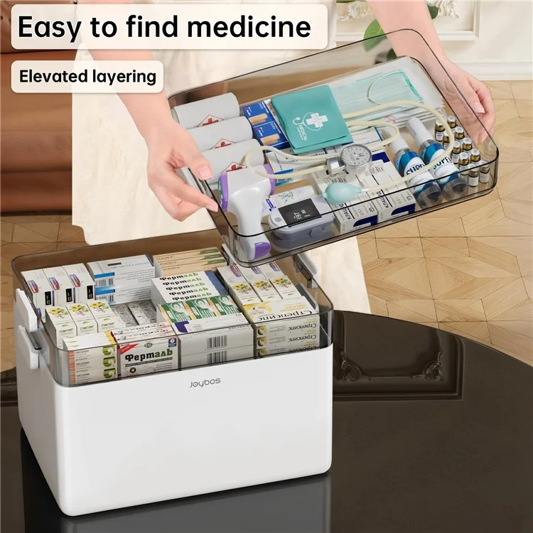 JOYBOS Boîte à pharmacie familiale de 3 étages, grande capacité, organisateur de rangement multicompartiments pour premiers soins