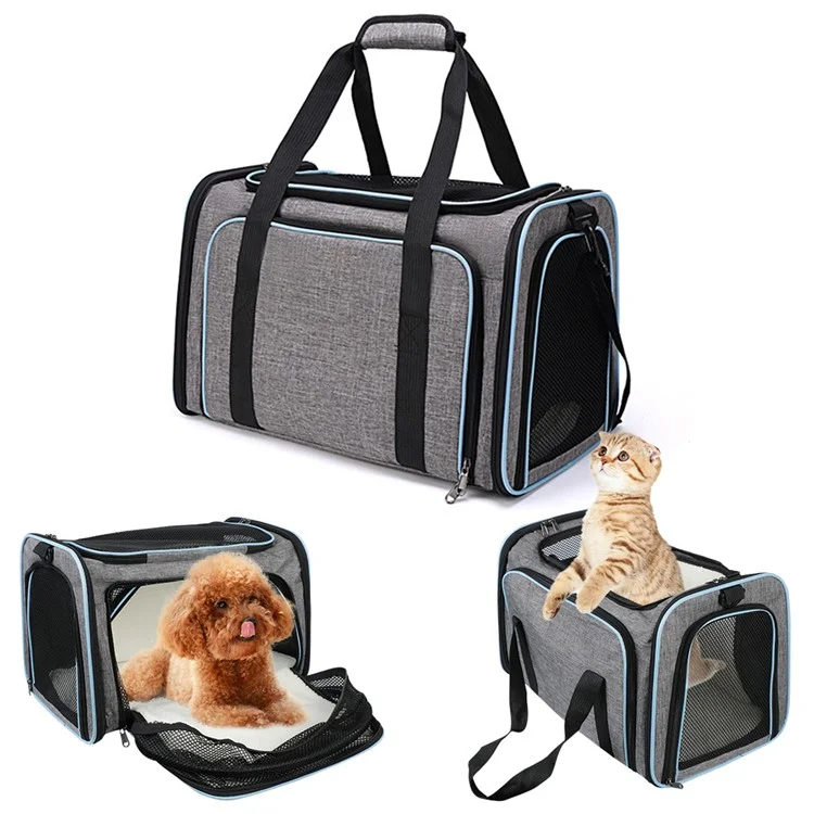 Borsa Trasportino Portatile per Animali con Tracolla - Capiente Borsa Espandibile da Viaggio per Cani e Gatti, Taglia S - Grigio+Blu