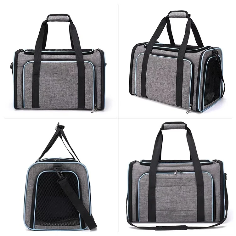 Borsa Trasportino Portatile per Animali con Tracolla - Capiente Borsa Espandibile da Viaggio per Cani e Gatti, Taglia S - Grigio+Blu