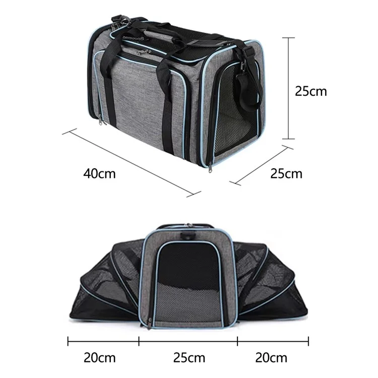 Borsa Trasportino Portatile per Animali con Tracolla - Capiente Borsa Espandibile da Viaggio per Cani e Gatti, Taglia S - Grigio+Blu