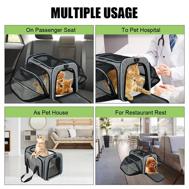 Borsa Trasportino Portatile per Animali con Tracolla - Capiente Borsa Espandibile da Viaggio per Cani e Gatti, Taglia S - Grigio+Blu