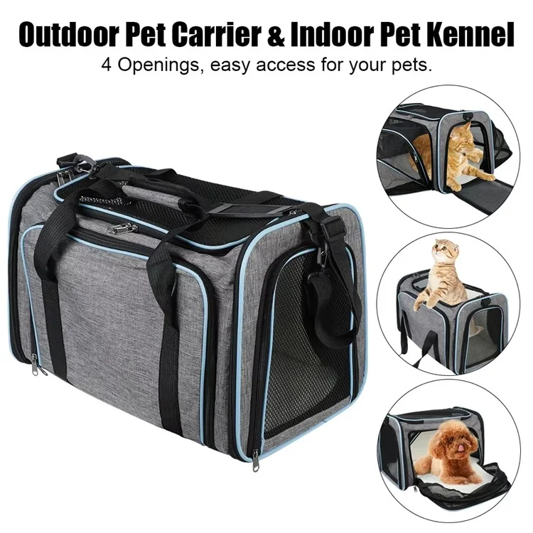 Borsa Trasportino Portatile per Animali con Tracolla - Capiente Borsa Espandibile da Viaggio per Cani e Gatti, Taglia S - Grigio+Blu